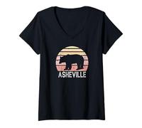 Mujer Oso Retro de Asheville North Carolina Camiseta Cuello V