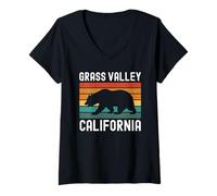 Mujer Oso Retro de Grass Valley California Vintage 530 del Condado de Nevada Camiseta Cuello V