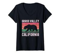 Mujer Oso Retro de Grass Valley California Vintage 530 del Condado de Nevada Camiseta Cuello V