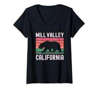 Mujer Oso Retro de Mill Valley, California, Puesta de Sol 415 628 Marín Camiseta Cuello V