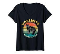 Mujer Oso Retro del Parque Nacional Yosemite California State Camiseta Cuello V
