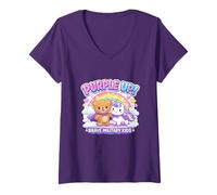 Mujer Oso Unicornio Purple Up for Military Child Month Camiseta Cuello V