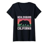 Mujer Oso Vintage de Healdsburg, California, Sonoma North Bay 707 369 Camiseta Cuello V