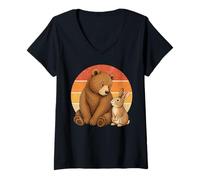 Mujer Oso y Conejito, Mejores Amigos, Linda Amistad Entre Animales Camiseta Cuello V