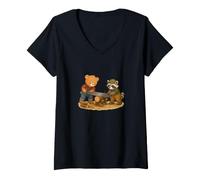 Mujer Oso y Mapache aserrando Madera - Lindos Trabajadores forestales Camiseta Cuello V