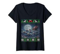 Mujer Osos Panda en el Trineo de Papá Noel FEA Navidad Camiseta Cuello V
