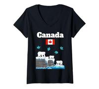 Mujer Osos Polares de Canadá Copos de Nieve nevado Bandera Canadiense Recuerdo Camiseta Cuello V