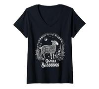 Mujer Ostara Blessings Pagan Spring Lamb Floral Moon Ostara Camiseta Cuello V