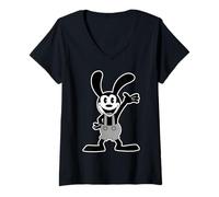 Mujer Oswald Conejo agitando Dibujos Animados Vintage Camiseta Cuello V