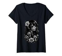 Mujer Otaku Manga Horror Japonés Estética Espeluznante Anime Gótico Camiseta Cuello V