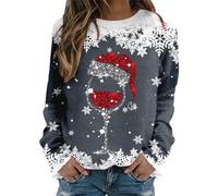 Mujer Otoño e Invierno Navidad copo de Nieve copa de vino tinto Degradado Estampado Cuello Redondo Hombro Manga Larga Casual Deporte Invierno Drole Pull Moche de Noel para Mujer Rigolo