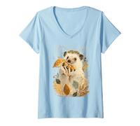 Mujer Otoño Erizo sosteniendo Setas en un Bosque rústico Escena Camiseta Cuello V