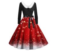 Mujer Otoño/Invierno Navidad Nuevo Cuello V Cuello Temperamento Casual Slim Fit Big Swing Vestido, rojo, XXL