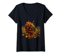 Mujer Otoño Opossum Art Cozy Fall Leaves Serene Animal Graphic Camiseta Cuello V