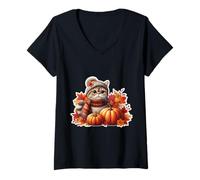 Mujer Otoño Otoño Exótico Gato De Pelo Corto Dueño De Acción Camiseta Cuello V