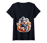 Mujer Otoño Otoño Koala Amante Acción de Gracias Calabaza A Camiseta Cuello V