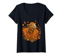 Mujer Otoño Ovejas Arte Otoño Hojas Sereno Granja Animal Grá Camiseta Cuello V