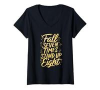 Mujer Otoño Siete Veces Stand Up Ocho Inspiración Camiseta Cuello V