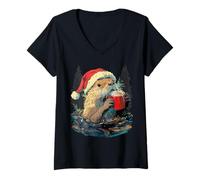 Mujer Otter drinks Coffee Funny and Great Christmas for Man Woman Camiseta Cuello V