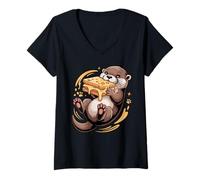 Mujer Otter Grilled Cheese Destroyer Comfort Food Camiseta Cuello V