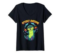Mujer Otterly Awesome Cute Funny Otter Design para Hombres, Mujeres y niños Camiseta Cuello V