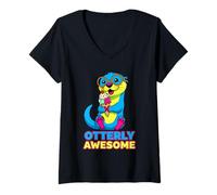 Mujer Otterly Awesome Cute Funny Otter Design para Hombres, Mujeres y niños Camiseta Cuello V