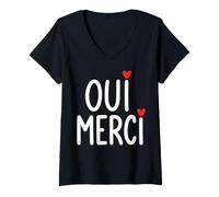Mujer Oui Merci Lindo Francés Cita Francia Amante Francófilo Camiseta Cuello V