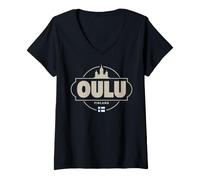 Mujer Oulu Finlandia City Travel Destino nórdico Camiseta Cuello V
