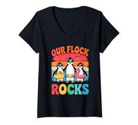 Mujer Our Flock Rocks Penguins Sunglasses Fun Camiseta Cuello V