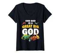 Mujer Our God is a Great Big God - Christian Faith Kids Dinosaur Camiseta Cuello V