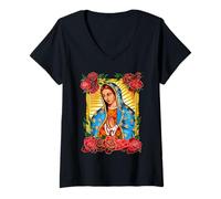Mujer Our Lady Virgen De Guadalupe Saint Virgin, Red Rose Flower Camiseta Cuello V