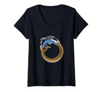 Mujer Ouroboros Comiendo Trucha Arco Iris Tiempo Vuela Cuando Pesca Camiseta Cuello V