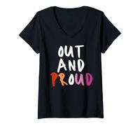 Mujer out and Proud Lesbian Gay Pride Month Flag LGBTQ Saliendo Camiseta Cuello V