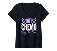 Mujer out Chemo Ring The Bell Quimioterapia Cáncer Sobreviviente Regalos Camiseta Cuello V