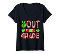 Mujer Out First Grade Tee Last Day of School Graduación de primer grado Camiseta Cuello V