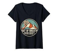 Mujer out of Breath Hiking Society Humor Senderismo Camiseta Cuello V