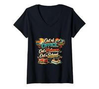 Mujer out of Office School Patience Summer Vacation Funny Teacher Camiseta Cuello V