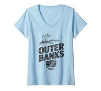 Mujer Outer Banks USA Diseño de Cangrejo costero Camiseta Cuello V