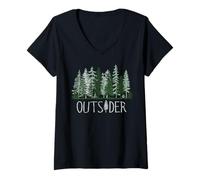 Mujer Outsider Naturaleza Amante Camping Aventura Bosque Pino Bos Camiseta Cuello V