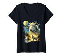 Mujer Ovejas Aullando a la Luna Meme Funny 90's Oveja Cordero Camiseta Cuello V