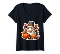 Mujer Ovejas de Acción de Gracias Otoño Otoño Cottagecore Granjero Propietario Camiseta Cuello V