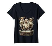Mujer Ovejas Divertidas Saltando En Trampolín Otoño Vibes Otoño Animales Camiseta Cuello V