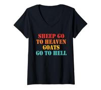 Mujer Ovejas van al cielo Las cabras van al infierno Retro Cita Camiseta Cuello V