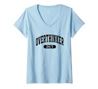 Mujer Over Thinker 24/7, Funny Motivational and Relatable Anxiety Camiseta Cuello V