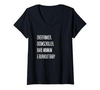 Mujer OVERPENSADOR, DOMSCROLLER, Bare Minimum Y BEBÉ Quemado Camiseta Cuello V