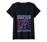 Mujer Overstimulated Moms Club Retro Night Shift Edition Mama Camiseta Cuello V