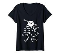 Mujer OW OW OW Stick Figura de Personaje Concientización del Dolor Crónico Camiseta Cuello V