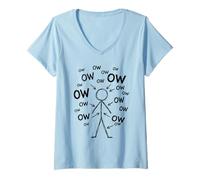 Mujer OW OW OW Stick Man Figura Divertido Dolor Crónico Humor Meme 9 Camiseta Cuello V