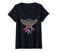 Mujer Owl Native American Indian Southwest Feathers Camiseta Cuello V