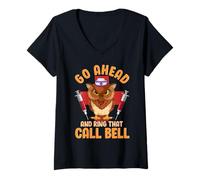 Mujer Owl Nurse Hilarious Go Ahead and Ring That Call Bell Camiseta Cuello V